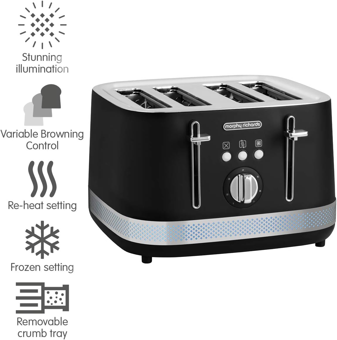 Morphy Richards Illumination 4 Slice Toaster, 7 Toast Settings, Browning Controls, Variable Width Slots, Auto Pop-up - Image 3