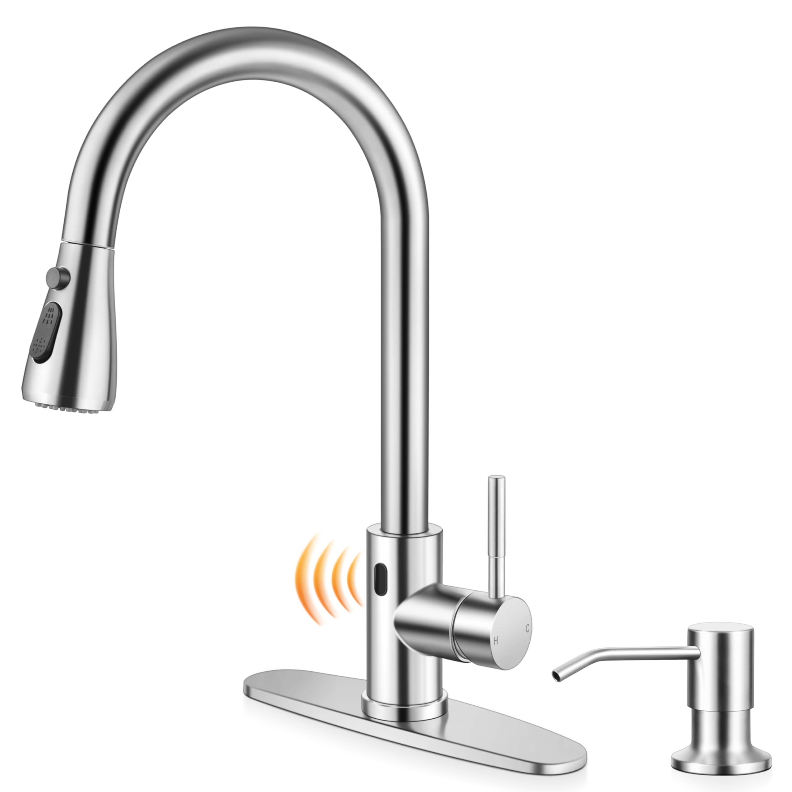 Photo 1 of Onader Touchless Kitchen Faucet with Soap Dispenser, Brushed Nickel Stainless Steel Sink Faucet with Pull Down Sprayer for Kitchen Farmhouse RV