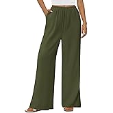 PRETTYGARDEN Summer Wide Leg Linen Pants Women with Pockets High Waist Drawstring Loose Casual Palazzo Lounge Pants Women