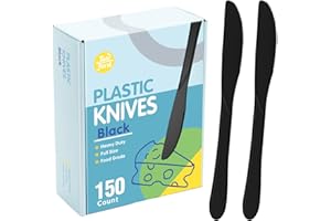 TONFORD Premium Black Plastic Knives - Heavy Duty & Heat Resistant Disposable Cutlery for Parties, Picnics, and Everyday Use - 150 Count