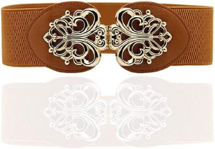 Amazon Co Jp Glamorousjewel グラマラスジュエル レディースベルト カジュアル シンプル ウエストベルト ゴム 弾性 バックル おしゃれ 結婚式 パーティー 二次会 誕生日 プレゼント ダイナミック ウエスト ベルト レディース 革 ワンピース ブラウン ジュエリー