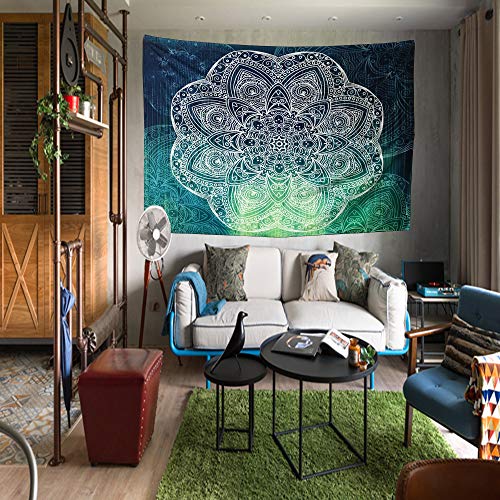 NeewKapt Square Bohemian Hippie Psychedelic Mandala Tapestry Wall Hanging India Dorm Decor Beach Blanket Table Cover (Green Flower)