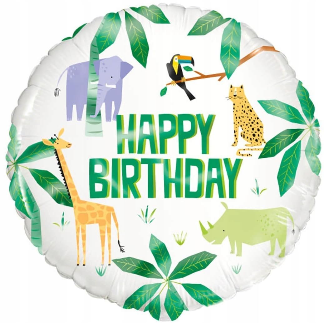 Animal Safari Round Foil Package Balloon (45cm) - Adorable White Tea Green Design - Ideal for Celebrations & Party Decor - 1 pc
