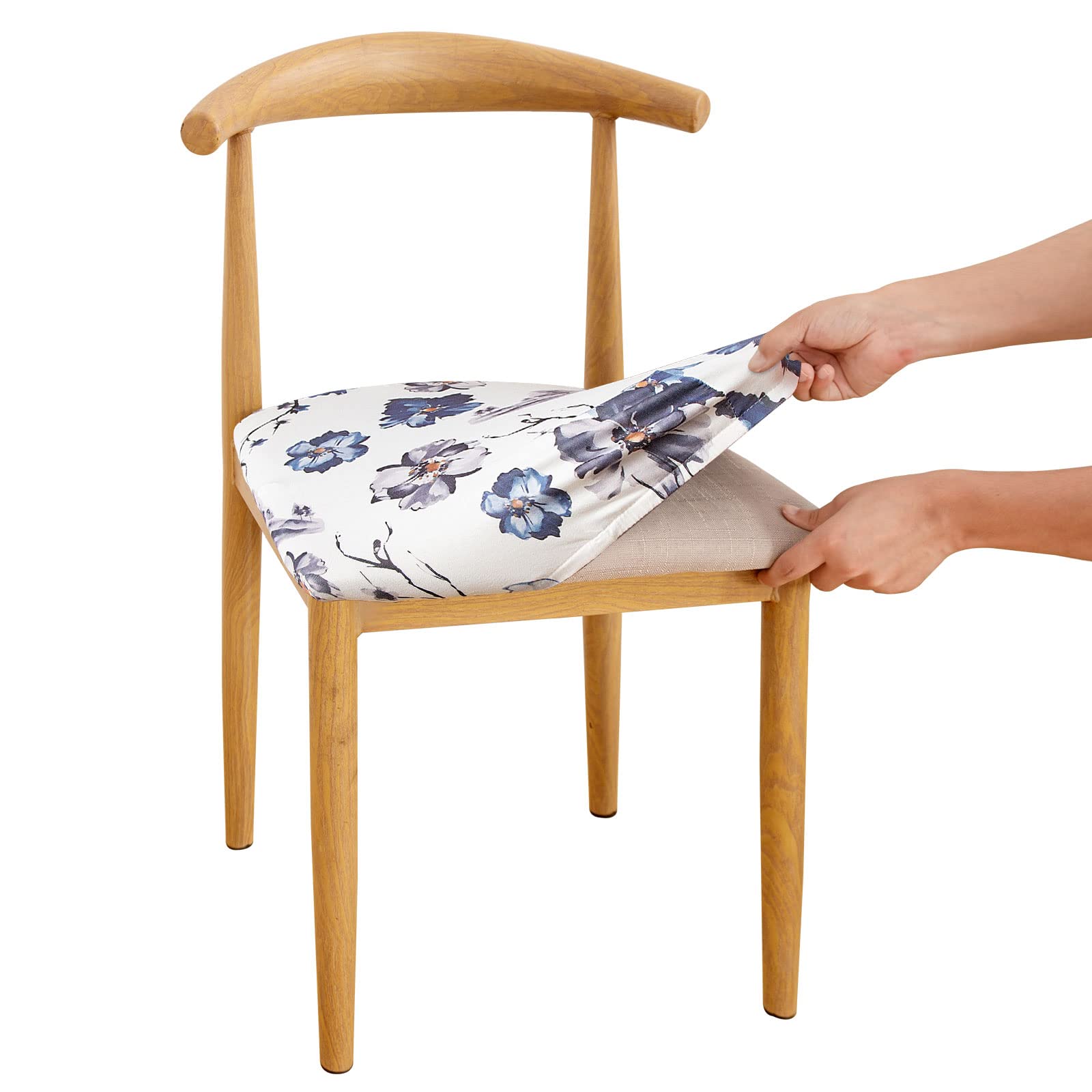 Topchances Stretch Chair Seat Covers for Dining Room, Aubergine Jacquard Dining Elastic Chair Seat Cushion Protectors Cover Removable Washable Chair Slipcovers (2 PCS, A-1)