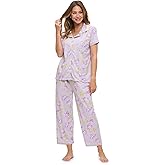 Casual Nights Women's Super Soft Capri Pajamas Set, Short Sleeve Button Down Shirt with Pants PJ Set with Pockets