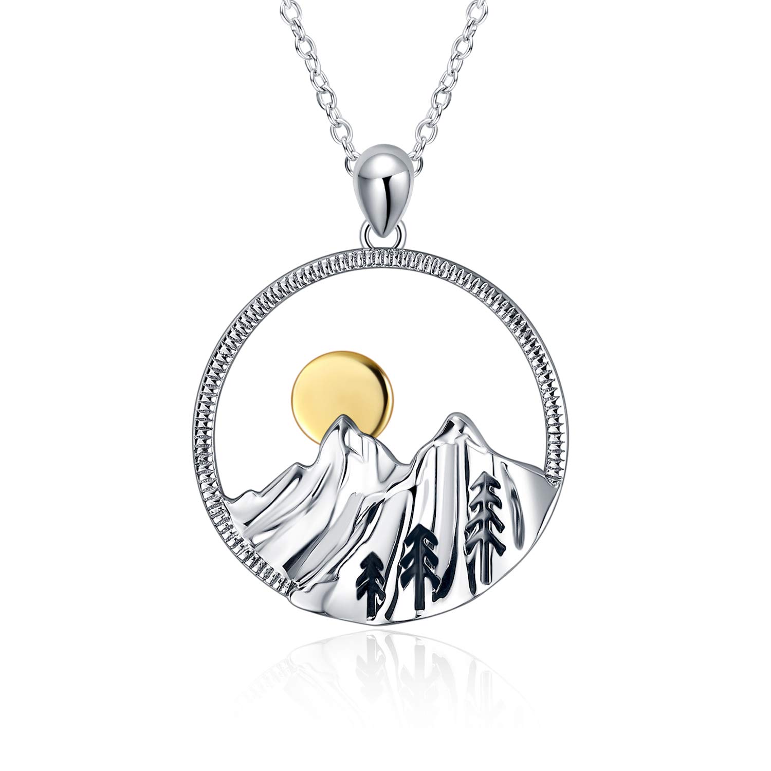 YAFEINI Mountain Necklace Sterling Silver Mountain Pendant Necklace Nature Jewelry Gift for Skiers, Hikers, Campers, Climbers and Nature Lovers