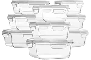 HOMBERKING Glass Food Storage Containers with Lids, [18 Piece] Glass Meal Prep Containers, Airtight Lunch Bento Boxes, BPA-Free & Leak Proof (9 lids & 9 Containers) - White
