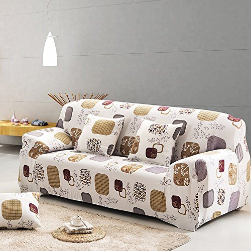 Bluecookies Printed Stretch Loveseat Cover 1-Piece Spandex Fabric Couch Slipcover Protector Color Block