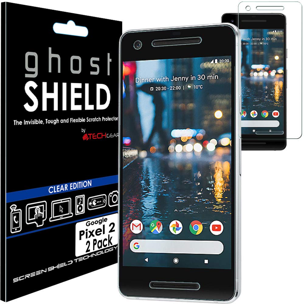 TECHGEAR [2 Pack] Screen Protectors to fit Google Pixel 2 [ghostSHIELD Edition] Genuine Reinforced Flexible TPU Screen Protector Guard Covers with Full Screen Coverage inc Curved Screen