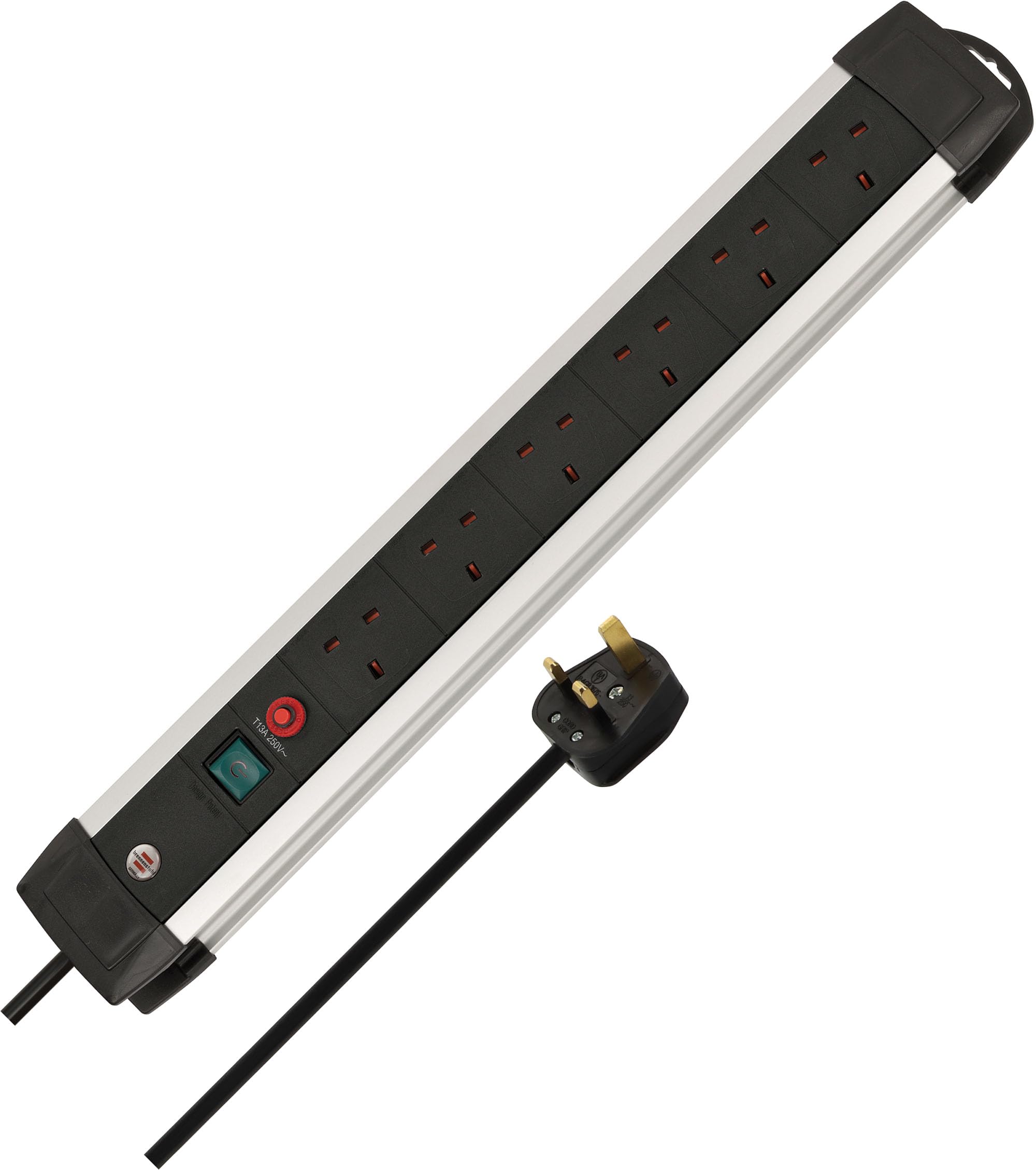 Brennenstuhl Premium-Alu-Line 6-way Extension Lead (Power Strip with Safety Fuse Button, 3m cable, Made in Germany) black/silver