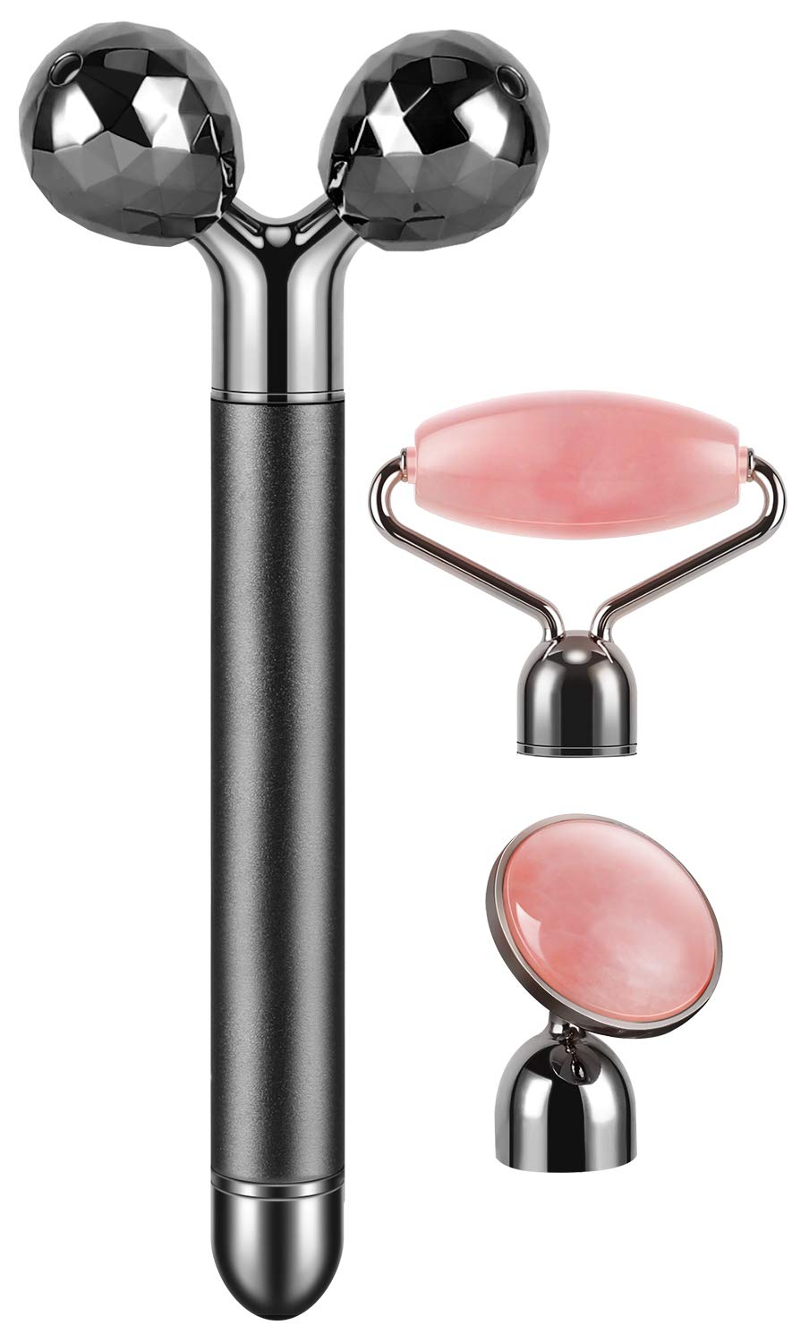 3-in-1 Electric Jade Roller 3D Roller Facial Roller & Face Massager, Rose Quartz