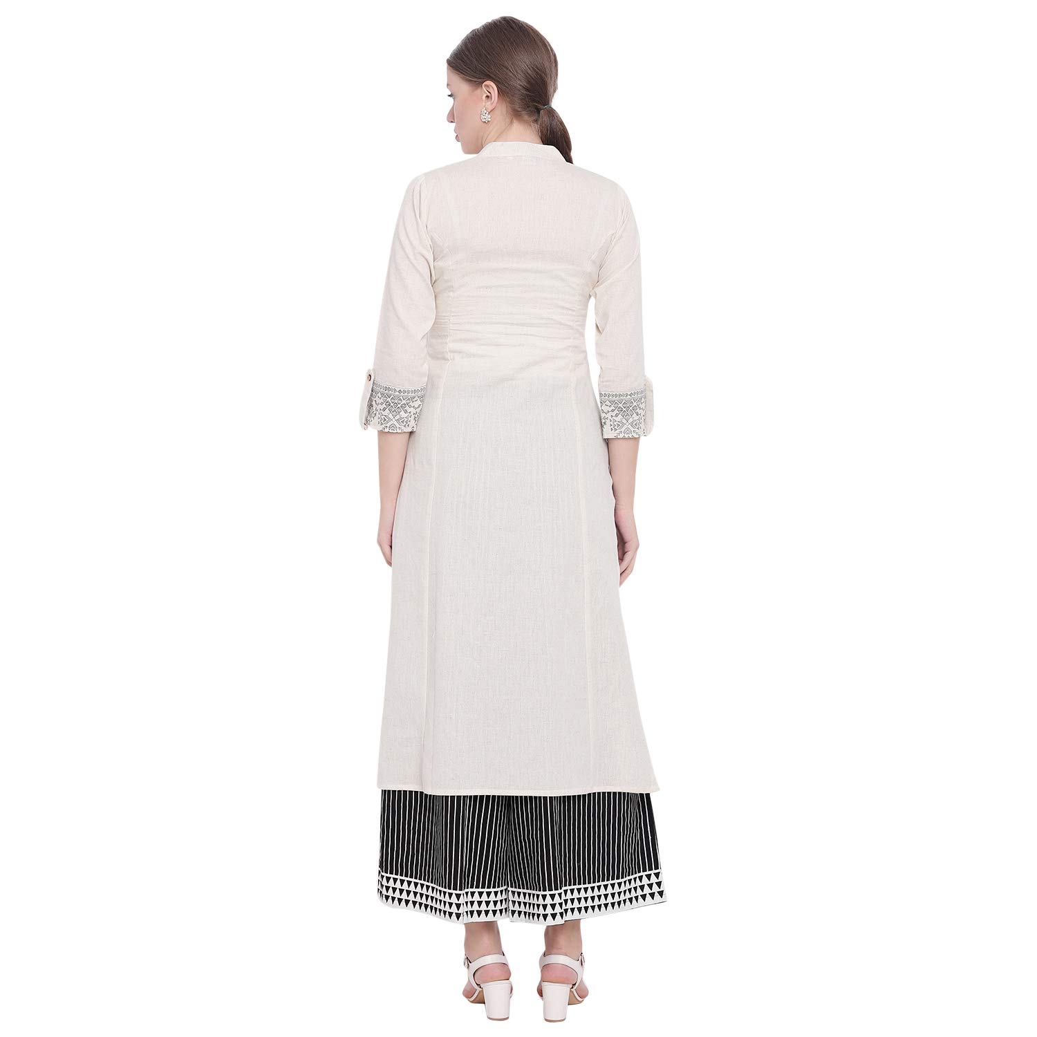 shopbering women off white cotton flex kurta and palazzo set