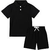 Coco&RARA Boys Clothes Button-Down Polo Kids Outfits Solid Color T-Shirt + Shorts Set With Pockets