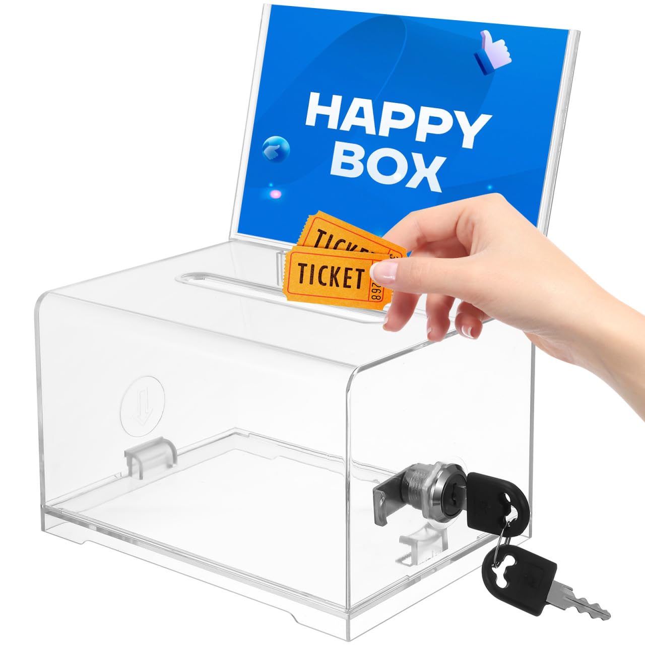 Tofficu Lockable Acrylic Suggestion Box 6.3X4.7X3.9In with Keys and Sign Holder Clear Donation and Ballot Box for Office Events Fundraising Feedback Collection