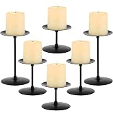Elsjoy Set of 6 Black Pillar Candle Holders, Metal Pillar Candle Stand Fireplace Candelabras Set for Home Decor, Table Centerpiece, Wedding, 3 Sizes