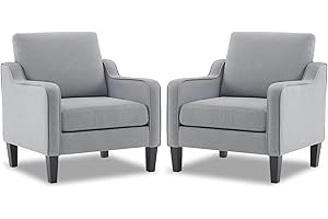VINGLI Modern Accent Chairs Set of 2,Comfy Grey Armchair for Bedroom,Living Room Upholstered Sofa Chair Reading Chair for Small Spaces