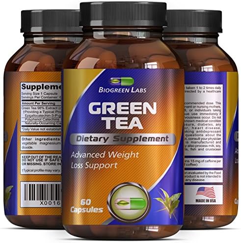 Weight Loss Supplement with Green Tea + EGCg With Polyphenols and Antioxidants – Boosts Metabolism and Burns Fat – Pure Natural Capsules For Men and Women By Biogreen Labs – 500 mg