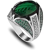 KsrModa 925 Sterling Silver Men's Emerald Stone Ring, Handmade Green Stone Ring for Men, Silver Gemstone Ring, Silver Ring with Emerald Stone, Men's Silver Ring, Gift for Him, Gift for Men, KSR-040