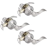 3 Pack Probrico Satin Nickel Door Handles Indoor Door Handle with Lock Privacy Door Handles Interior Door Handles Bedroom Doo