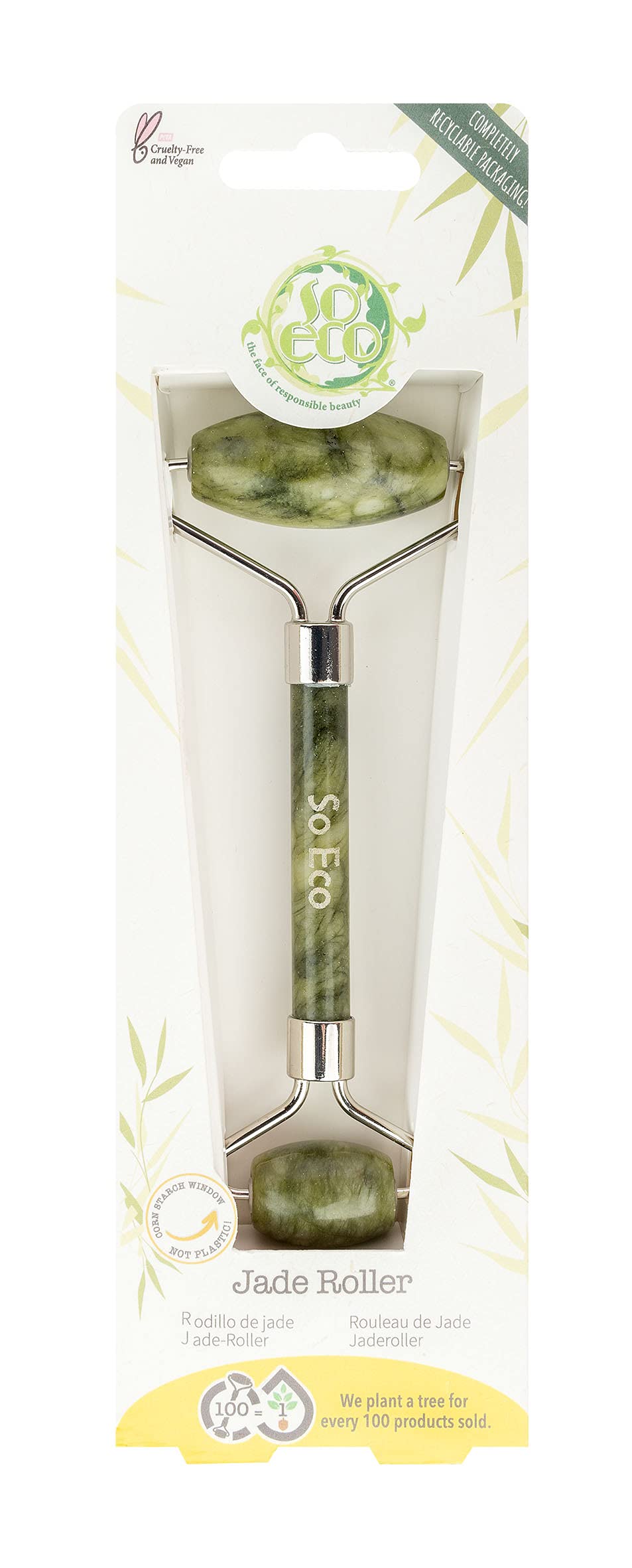 So Eco Natural Jade Roller for Face & Neck – Double-Ended Facial Massager Tool Helping Lymphatic Drainage, Helps Reduce Puffiness