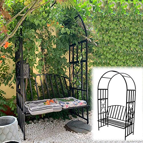 ZH-1 Sitzlaube Garten Nordisch Metall Laubenbank Gartenbank für 2 Personen, Rankhilfe Rosenbogen mit Bank für…
