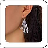 Andelaisi Punk Skeleton Hand Drop Earrings Silver Skull Hand Dangle Earrings Gothic Skull Hand Hook Earrings Vintage Skeleton Skull Hand Earrings Jewelry for Women