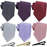 Jeatonge Lot 6 Pcs Mens Ties and 3 Free Tie Clips, Men's Classic Tie Necktie Woven Jacquard Neck Ties (Style 13)