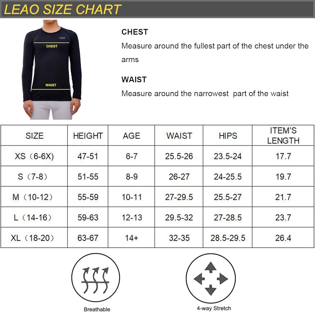 LEAO Youth Boys' Compression Thermal Shirt Long Sleeve Fleece Baselayers Sports Undershirts Mock Top: Clothing