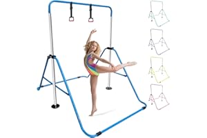 Triclicks Folding Gymnastics Bar for Kids, Adjustable Height Junior Training Kip Bar, Home Expandable Horizontal Gymnastic Monkey Bars Equipment for Child, Girls, Boys