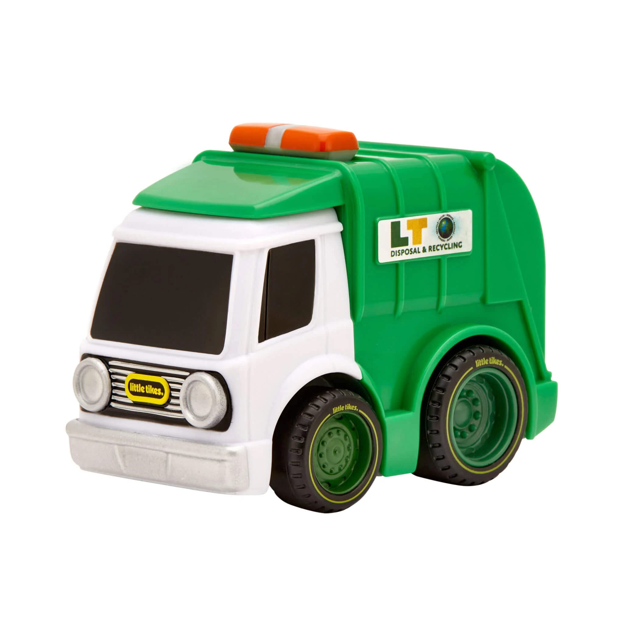 Little Tikes My First Cars Crazy Fast Cars Series 4 - Green and White Garbage Truck - Pullback Toy Vehicle Travels Up to 50ft / 15m - Realistic Design, Easy to Hold - For Kids Ages 3+