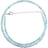 ZEMBIENCE Natural Gemstones Choker Necklace, Faceted Rounds Beads, Silver Plated Jewelry, Healing Crystals, Birthday, Handamde, Minimalist, Women Gifts, Mother's Day