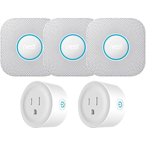 Nest S3006WBUS Protect Smoke and CO Alarm, Battery, 3-Pack Bundle with Deco Gear WiFi Smart Plug 2-Pack