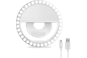 Selfie Ring Light, XINBAOHONG Rechargeable Portable Clip-on Selfie Fill Light with 36 LED for iPhone/Android Smart Phone Photography, Camera Video, Girl Makes up (White)