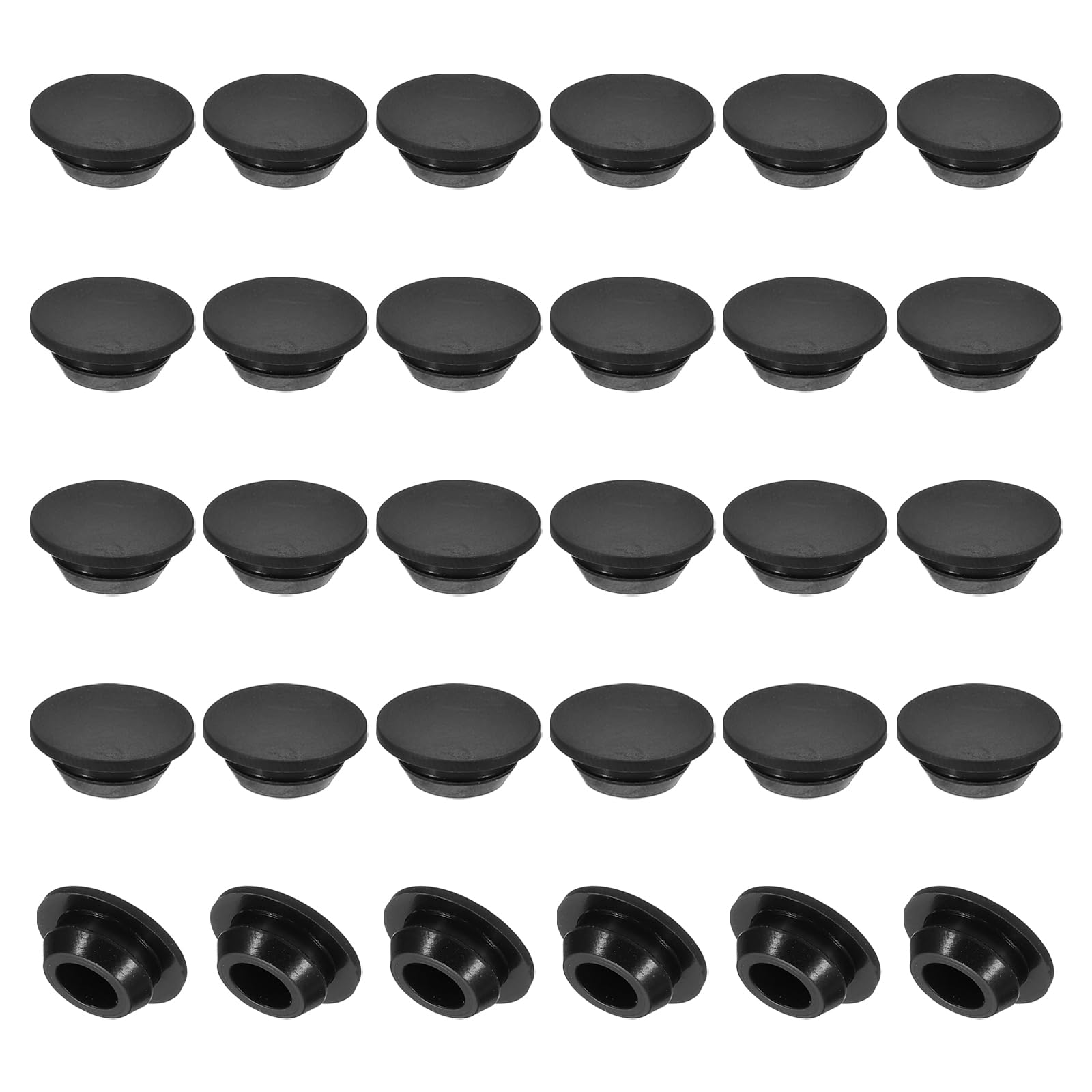 PATIKIL 10mm Diameter Silicone Round Snap, 30 Pcs in Type Locking Furniture Hole Plug Button Protective Cover Cap Head Fit for 2.5-10mm Hole for Seal Bulkhead Cylinder Hole, Black