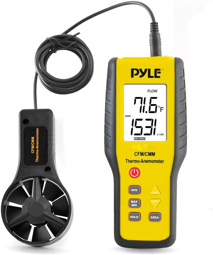 Upgraded Version Pyle Digital Anemometer Handheld, Thermometer, Wind Speed Meter for Measuring Air Velocity, Air Flow, Temperature Using Display Units: Miles, Kilometers, Meters, Feet, Knots