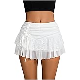 Verdusa Women's Y2k Lace Ruffle Mini Skirt Mesh High Waist Layered Skirt Skort Boho Outfits Micro Shorts