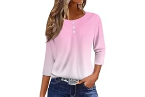 NUMALLER 3/4 Sleeve Tops for Women Fall Henley Crew Neck T Shirts Button Three Quarter Length Blouses Dressy Cute Shirts