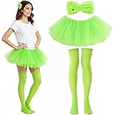 Shihanee 3 Pcs Green Costumes Accessory Furry Green Hair Bow Clips Layered Tutu Skirt Sock Dressing Props for Birthday Funny Cosplay Costume
