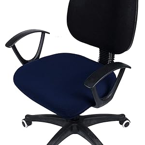 smiry Stretch Jacquard Office Computer Chair Seat Covers, Removable Washable Anti-dust Desk Chair Seat Cushion Protectors - Navy Blue