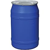 Eagle 1656MBBG Bidón vertical azul con banda metálica y tapa de plástico, con tapones, 55 galones, color azul