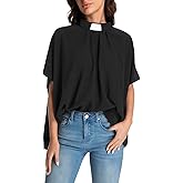Mambabacosp Women's Black Bat Sleeve Church Shirt Clergy Tab Insert Collar Priestess Shirt