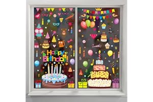MOFUGUI Happy Birthday Window Clings for Glass Windows Thick Gel Clings Toddlers Classroom Home Nursery Birthday Party Holiday Supplies (WS006)
