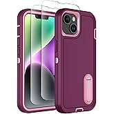Temcase for iPhone 14 Case & iPhone 13 Case, with Built-in Invisible Kickstand,[2*Screen Protector] Military-Grade Protection Protective Cover, Rugged Shockproof Phone Case for iPhone 14/13 (Purple)