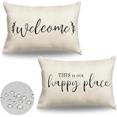 JOJOGOGO Porch Outdoor Lumbar Pillow Covers 12x20 Waterproof Set of 2, Decorative Outdoor Lumbar Cream Pillows 12 x 20, Farmhouse Front Porch Decor Patio Furniture Pillows