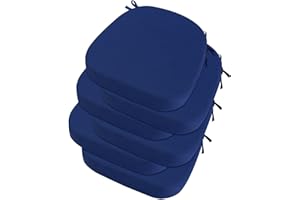 idee-home Outdoor Chair Cushions Set of 6, Thick 3" Outdoor Cushions Patio Furniture with Ties, Waterproof Patio Chair Pads Seat Dining Chair Cushions 17" x 16" x 3" Dark Cerulean
