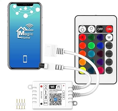 Controlador WiFi RGB LED Smart con mando a distancia de 24 teclas para tiras 5050 3528 con sonido activado 16 millones de colores 20 modos dinmicos temporizador