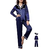 WJing Yi Jia Womens 3Pcs Satin Pajamas Set Silk Pajama Sets XS-3XL Long Silky Pj Sets Nightwear Pjs Set Sleepwear Loungewear