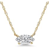 Gem Stone King 10K Yellow Gold Lab Grown Diamond Pendant Necklace For Women | Marquise Cut | DEF Color | VVS-VS Clarity | Gold Necklace For Women | With 18 Inch Gold Chain