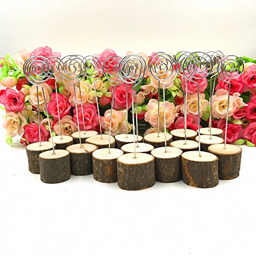 senover Rustic Real Wood Base Wedding Table Name Number Holder Party Decoration Card Holders Picture Memo Note Photo Clip Holder (20pcs table numbers)