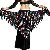 Lauthen.S Women Belly Dance Hip Scarf Sequins Mesh Triangle Wrap Skirt Waist Chain